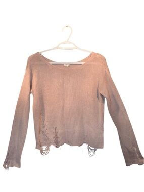 Garage Distressed Long-Sleeve Knit Top — Dusty Pink